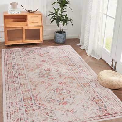 Washable Non Slip 8x10 Rug Low Pile Foldable for Living Room Bedroom Kitchen