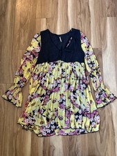 Free People Alice Vested Yellow Black Floral Mini Dress Womens Size XS Boho