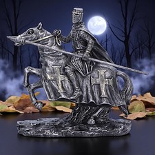 Crusader Templar Warrior Statue Horseback Knight Figurine Medieval Ornament 16cm