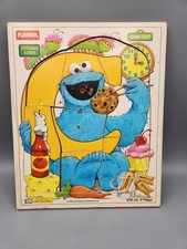 1994 Playskool Sesame Street Cookie Monster Letter C Wooden Tray Puzzle 676-03