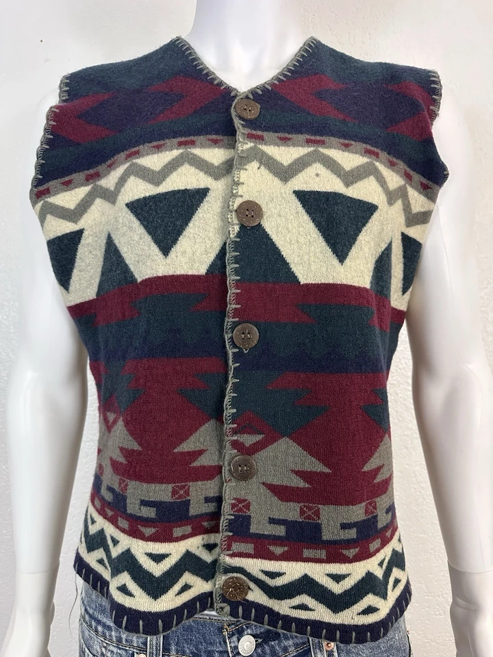 复古 CHAPS Ralph Lauren 羊毛背心阿兹特克针织香港制造 | L 码 — 第 3/4 张图片