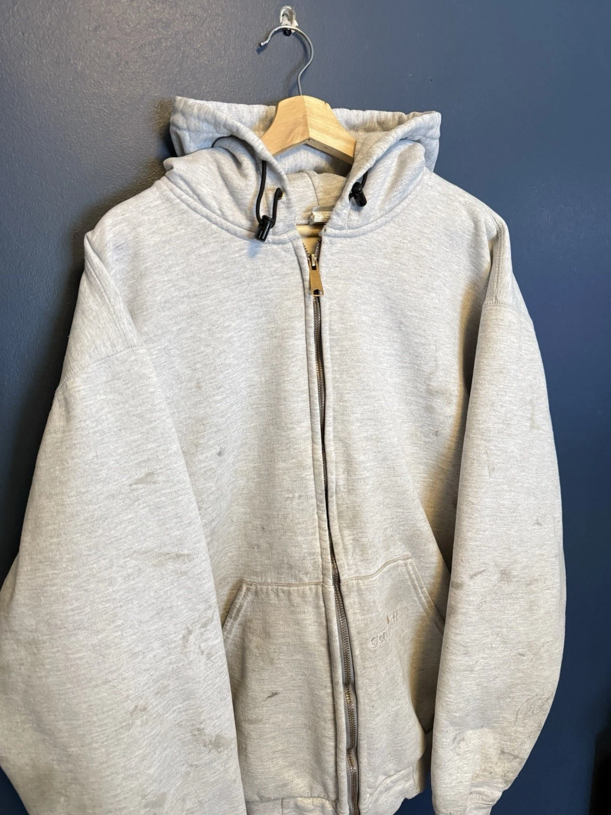 Vintage 90’s Carhartt Gray Thermal Lined Zip Hoodie 2XL Distressed