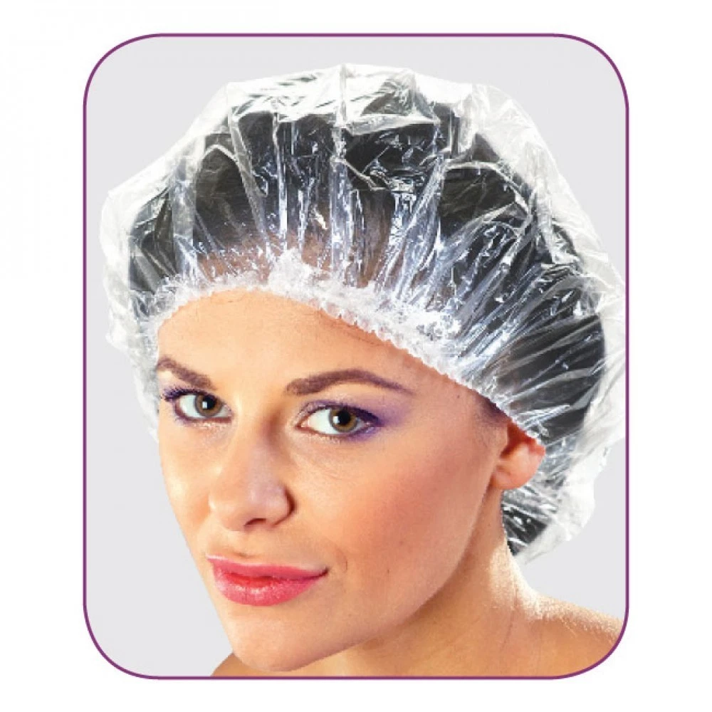 50 Piezas Gorros de Ducha Desechables Blancos Material Impermeable, Cubierta de Plástico para el Cabello
