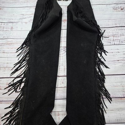 Hobby Horse Show Chaps Womens Medium Black Good Ultrasuede Fringe Western Riding