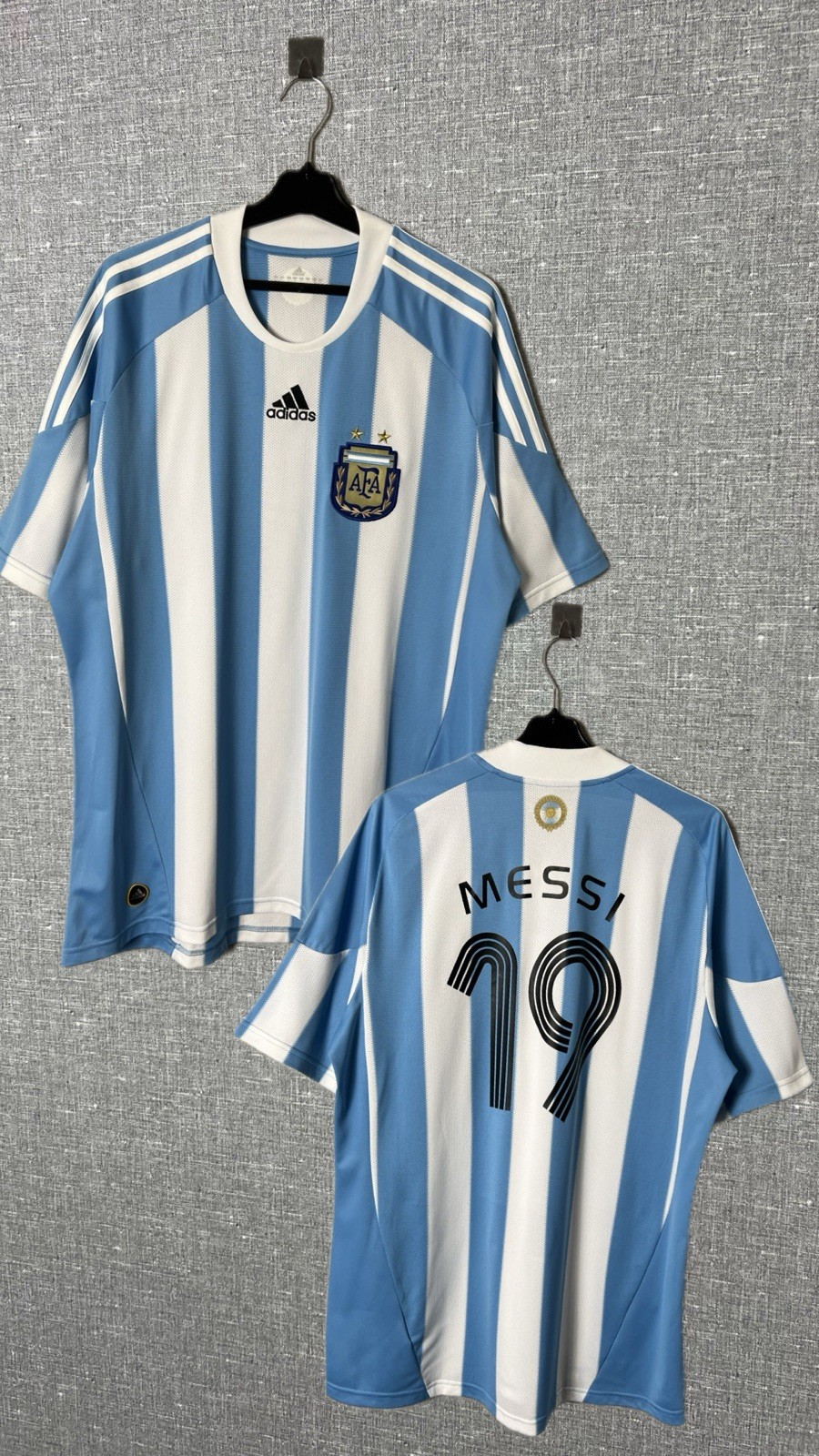 Vintage Adidas Argentina Messi #19 Home Jersey Blockcore Football Shirt Size L