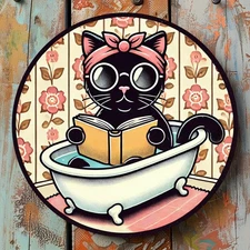 1pc 2D [2D Flat]Room Decoration Black Cat Bathing Theme Round Sign- Aluminum Foi