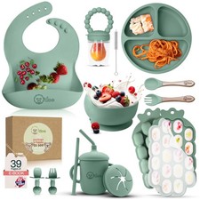 Baby Weaning Set 15 Pcs Silicone Baby Feeding Set With Suction Plate Bowl Bib