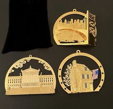 Strawbridge & Clothier Philadelphia Landmark Gold Tone Ornaments Lot of 3