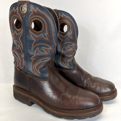 Tony Lama Boots Mens 9 D Crazy Horse Buffalo RR3208 Western Brown Blue Cowboy
