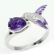 Adjustable Purple Bird Ring – Sparkling Hummingbird Gemstone Jewelry Gift