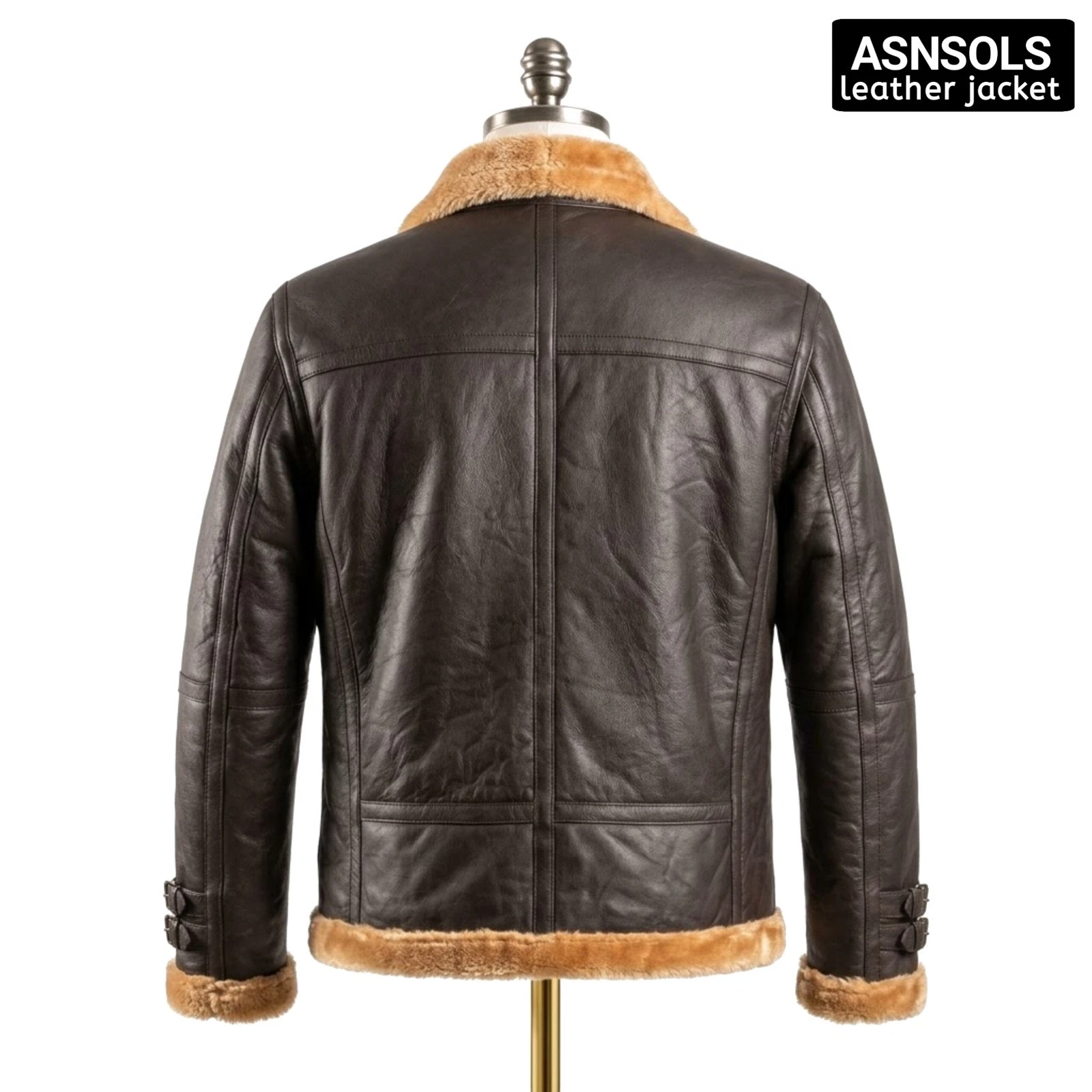 Men's Real Leather Bomber Jacket Brown Shearling Fur Winter Aviator Flight Coat image 2