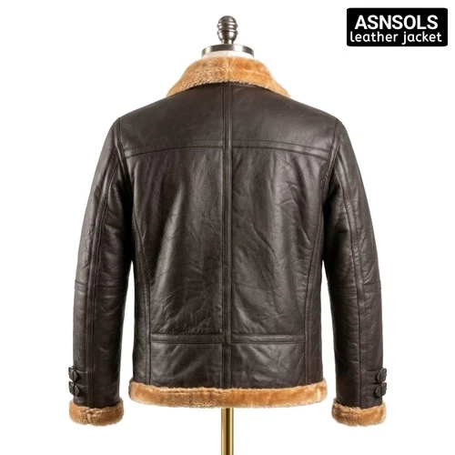 Men's Real Leather Bomber Jacket Brown Shearling Fur Winter Aviator Flight Coat image 2