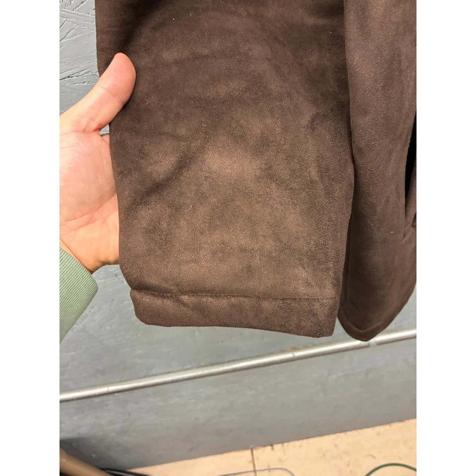 Perry Ellis Portfolio Sherpa Lined Jacket Mens Brown Suede Like Button Up Size M - Image 3 of 4