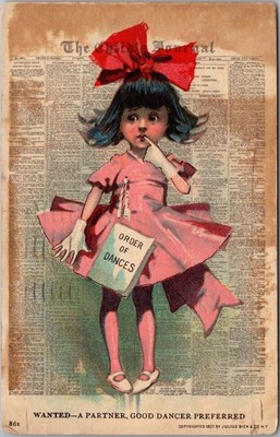 Newspaper Comic Postcard ''WANTED - A PARTNER, Good Dancer Preferred'' 1908 Cancel