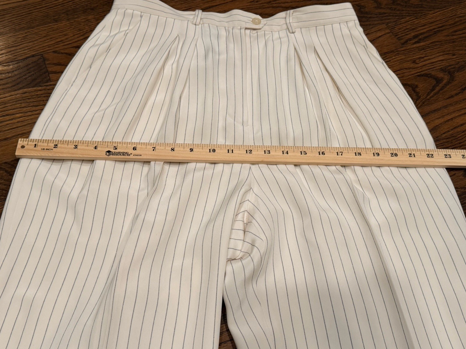 Lauren Ralph Lauren 100% Silk White Blue Pinstripe Dress Pants 14 Cuffed Lined thumbnail 14