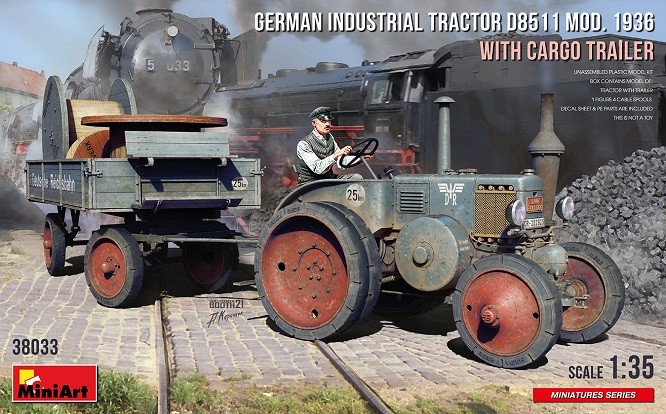 Miniart 38033 - 1/35 German Industrial Tractor D8511 Mod.1936 With Cargo Trailer
