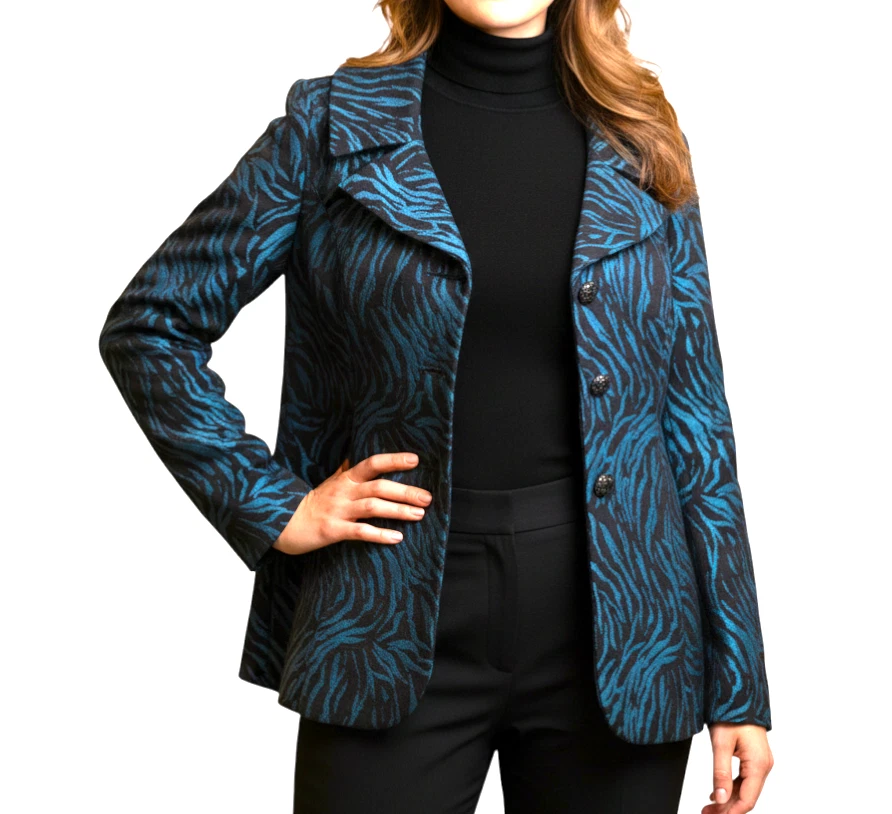 DANA BUCHMAN куртка портрет воротник черный бирюзовый TIGER полоски со стразами кнопки 8 - Изображение 2 из 4