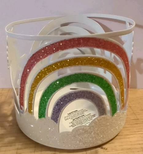 Bath & Body Works Kerzenhalter weiß Einhorn Regenbogen 3 Docht Metall Glitzer NEU - Bild 3 von 5