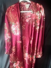 Vintage California Dynasty Red Satin Floral Paisley Kimono Robe