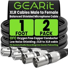 XLR Microphone Cables 1ft 2-Pack, Male to Female Balanced Shielded Audio Cords f