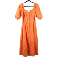 Urban Outfitters Maria Puff Sleeve Button-Front Midi Dress Size Small Orange