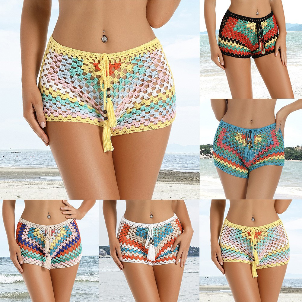Costume da bagno donna sexy all'uncinetto pantaloncino spiaggia