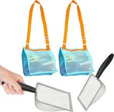 2X Shark Tooth Sifter for Beach with 2X Small Mesh Beach Bag for Shell Collectin