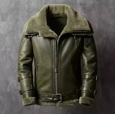 Men's B3 Bomber Aviator RAF Shearling Leather Jacket-Real Sheepskin Pilot Style
