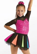 Weismann Pink/Black Dress “I Got You” MESH SLEEVES ponytail Size LC