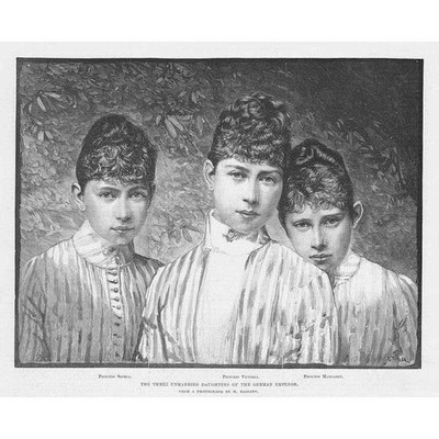 Die drei unverheirateten Töchter des deutschen Kaisers - antiker Druck 1888