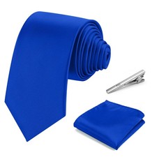 Mens Solid Color 3.15" Tie and Pocket Square Clip Set