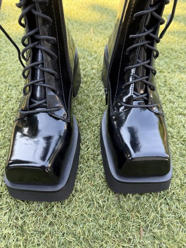 NWT Jeffrey Campbell Academix Black Patent Leather Boots Women’s EU Size 39 - Picture 2 of 10