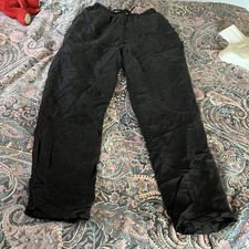 S Vintage Jogger Pants Black 100 Silk Drawstring Tapered Leg Elastic Waist High