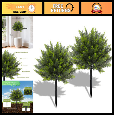 24'' UV Resistant Artificial Cedar Topiary Bushes - Weatherproof Faux Greenery, 2