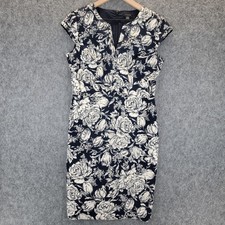 Ann Taylor Dress Womens 4 Navy White Floral Sheath Cap Sleeve Lined Workwear