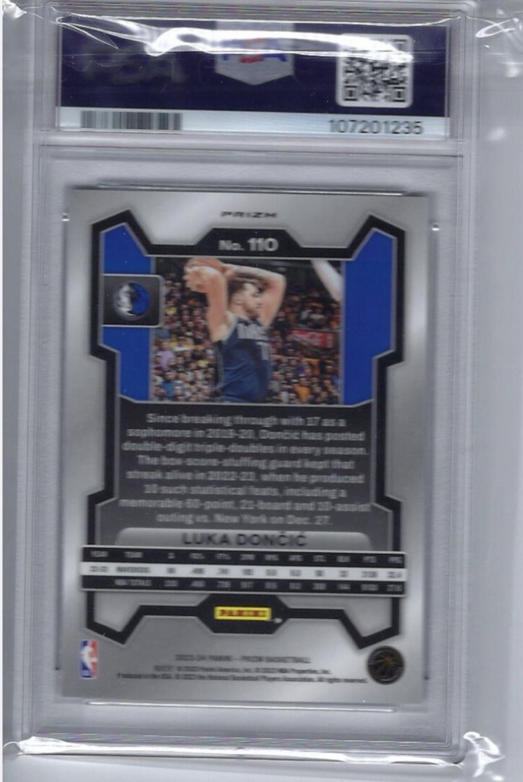 Panini 2023 Prizm Luka Doncic White Sparkle #110 Mavericks PSA 10 view 2