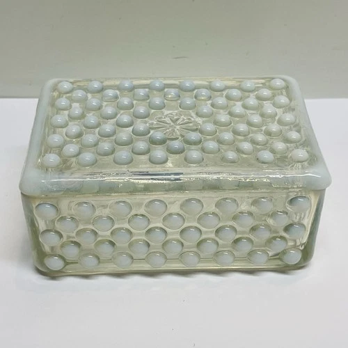 Vintage Anchor Hocking Moonstone Hobnail Opalescent Jewelry Trinket Dish W/ Lid