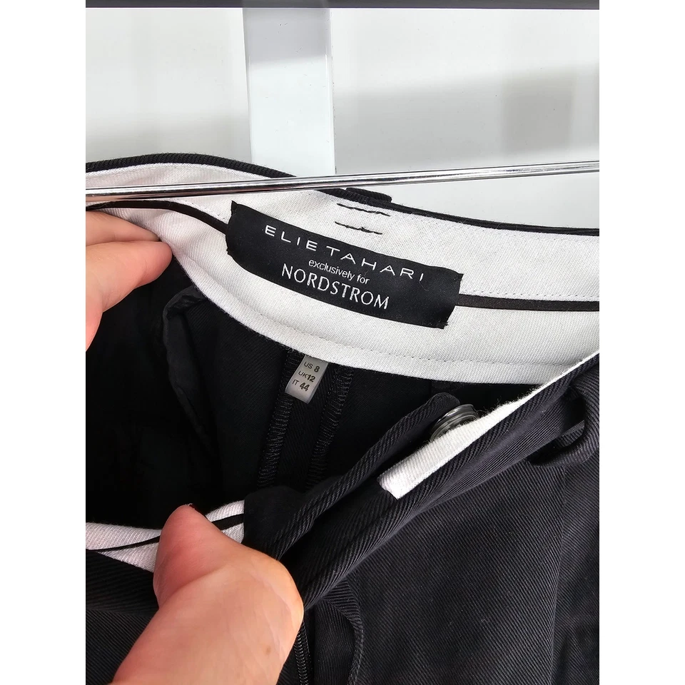 Elie Tahari For Nordstrom Womens Sz 8 Straight Leg Pleated Black Dress Pants - Image 3 of 4