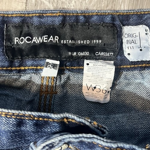 VTG Rocawear Jeans Mens 36x32 Y2K Hip Hop Skate Distressed Embroidered Wide Leg - Picture 12 of 12