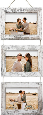 5x7 Wall Hanging Picture Frames Collage with 3 Opening Distressed White Frames
