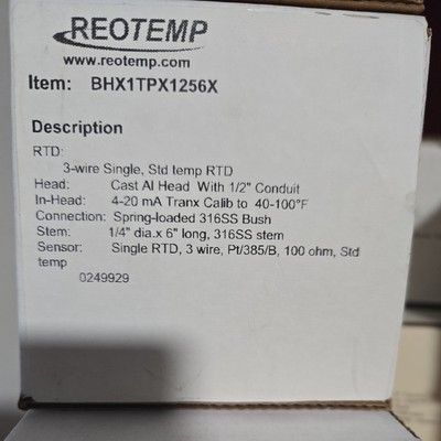 NEW REOTEMP BH1TPX1256X PROGRAMMABLE TRANSMITTER 3 WIRE 1/2'' CONDUIT 