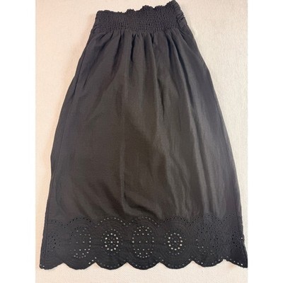 Sigrid Olsen Black Linen Blend Eyelet Maxi Skirt Smocked Waist Size Small