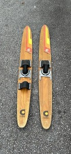 Vintage 1960’s Cypress Gardens “Dick Pope Jr. Set Of 2 Wood Skis 66” Slalom