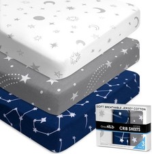 GROW WILD Crib Sheets for Boys or Girls  3 Pack Soft 52x28x9, Navy, Gray