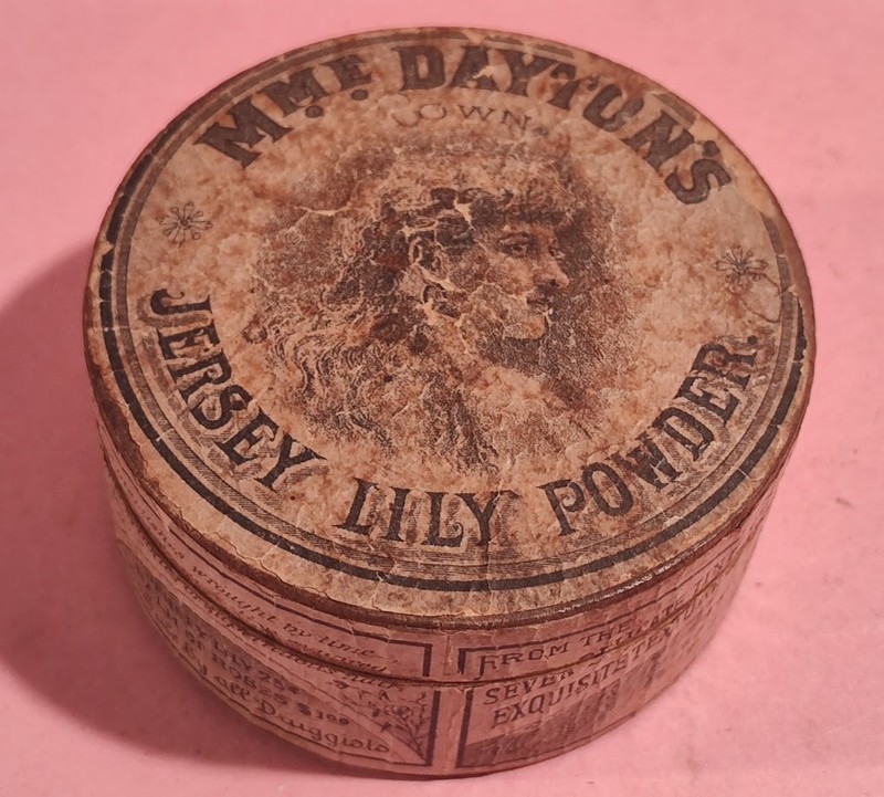 1890s Lillie Langtry The Jersey Lily Powder Box Wood  Paper Label Mme Daytons Co