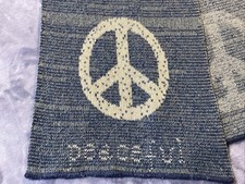 Vintage Peaceful/Peace Sign Scarf Denim Blue Cotton/Acrylic Made In USA 82”x 11