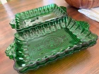 Set of 4 VTG Anchor Hocking Forest Green Oyster & Pearl Dresser Tray Relish Dish