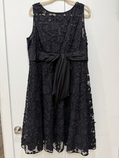 Adrianna Papell Black Lace Dress Mesh Floral A-Line Coquette Goth Romantic Sz 22