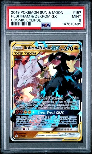 POKEMON RESHIRAM & ZEKROM GX 2019 SUN & MOON COSMIC ECLIPSE #157 PSA 9