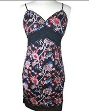 AQUA Womens Large Black Floral Embroidered Dress Sweetheart Strappy Party Event